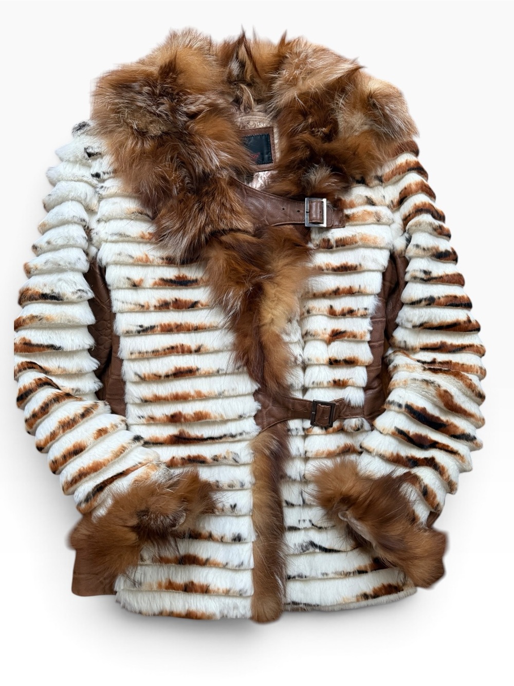 Rivo Y2K Lamb Leather Rabbit Fur Fox Trim Jacket | Size 38 Small | Luxury Coat